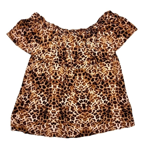 Entro Boutique Leopard Catimal Animal Print Off The Shoulder Top Blouse Size M - Picture 6 of 17